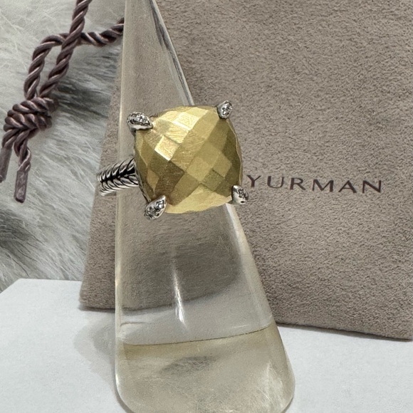 David Yurman Jewelry - David Yurman 14mm Square Gold Dome Diamond Chatelaine Ring 925/18K